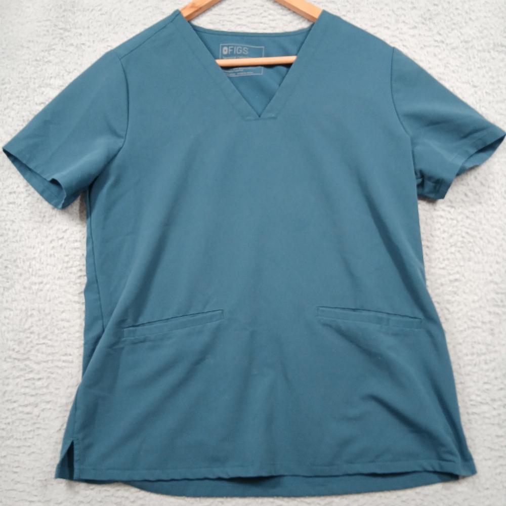 FIGS Technical Collection Scrub Top M Teal Blue V-Neck 2 Pocket‎ Medical Uniform